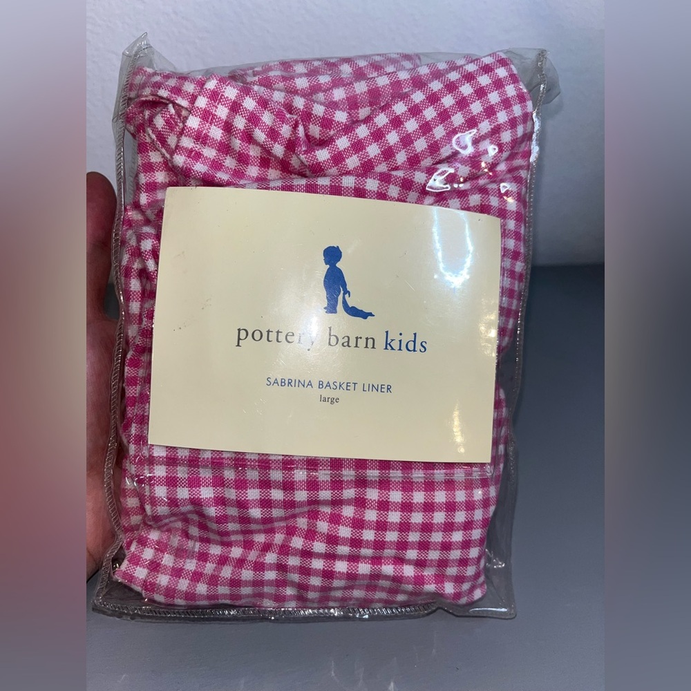 Pottery Barn Kids 2006 VTG 100% Cotton Pink White Gingham Sabrina Basket Liner
